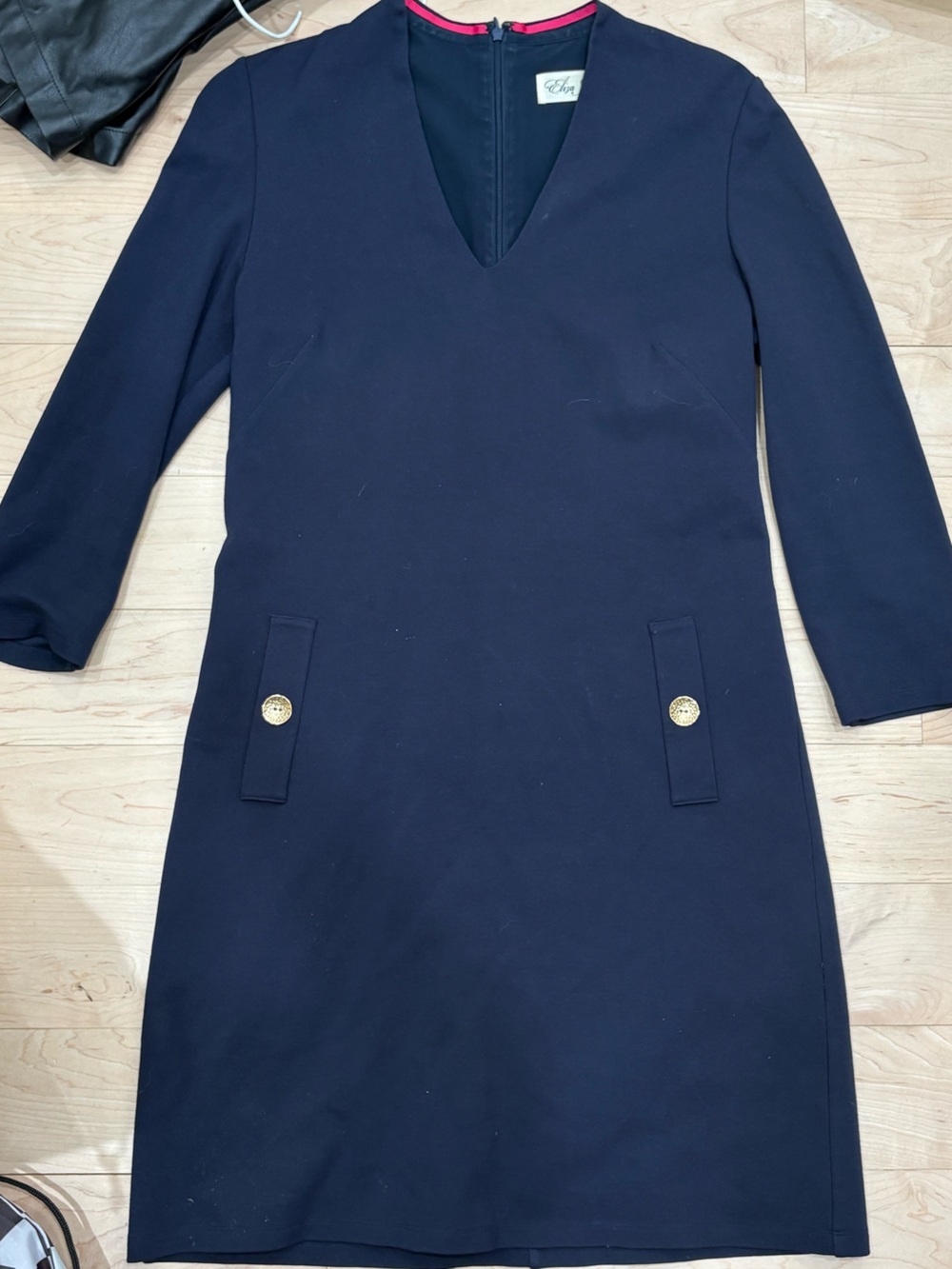 Eliza J Navy V-Neck Midi Dress with Gold Buttons
